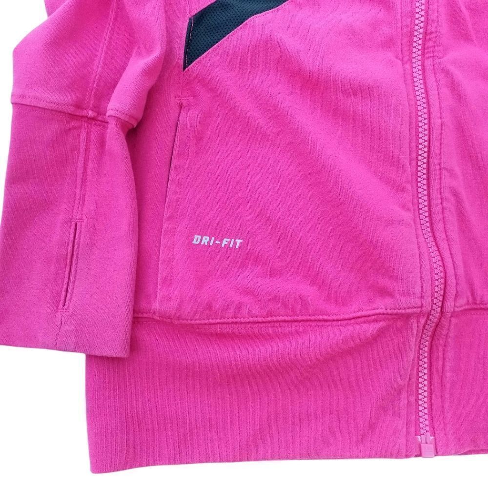 Nike Dry Fit Full Zip Running Jacket Fitness Hot Pink Black Mesh Stripe Size M - Picture 3 of 10